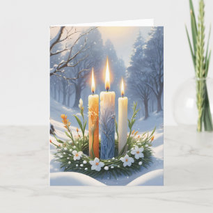 Gezegende Imbolc Winter Bloemen Kaars Krans Wiccan Feestdagen Kaart