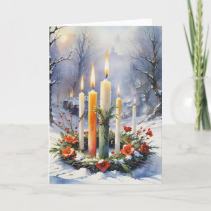 Gezegende Imbolc Winter Bloemen Kaars Krans Wiccan Feestdagen Kaart
