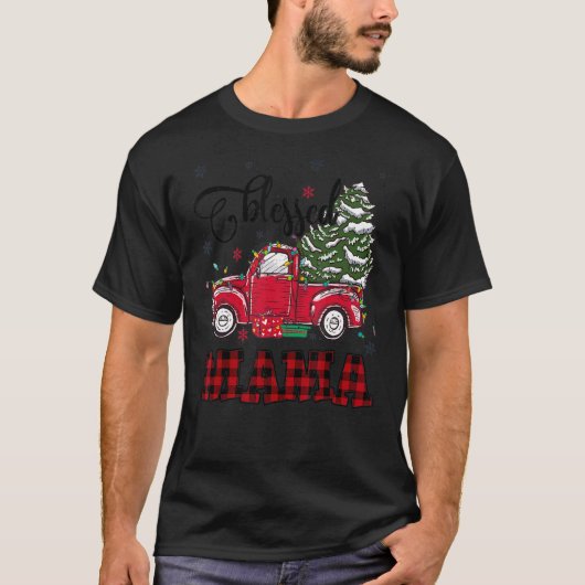 Gezegende kerstfamilie verlicht vrachtwagen Rood T T-shirt (Voorkant)