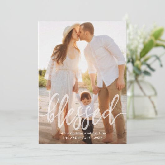Gezegende Kerstvakantie Handgeschreven Script Foto Feestdagenkaart (Staand voorkant)