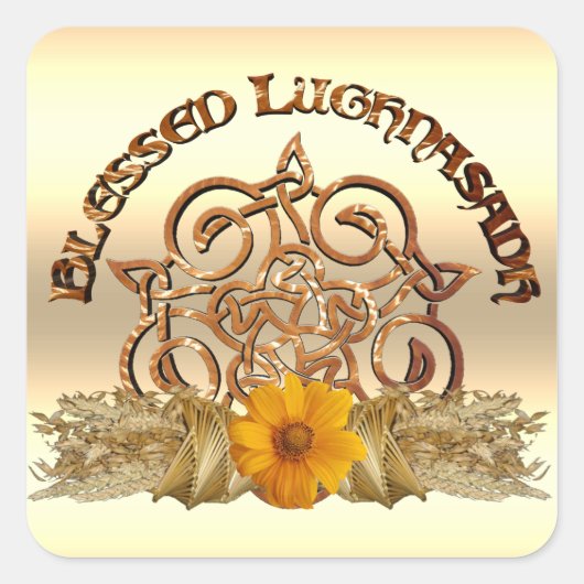 Gezegende Lughnasadh Keltische Pentacle heidense f Vierkante Sticker (Voorkant)