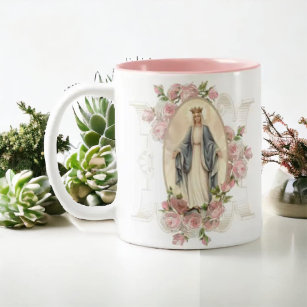 Gezegende Maagd Maria Bloemen Memorare Gebed Tweekleurige Koffiemok