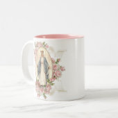 Gezegende Maagd Maria Bloemen Memorare Gebed Tweekleurige Koffiemok (Voorkant links)
