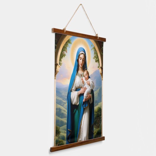 Gezegende Maagd Maria en Baby Jesus Hangend Wandkleed (Gebogen)