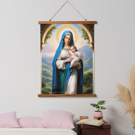 Gezegende Maagd Maria en Baby Jesus Hangend Wandkleed (Slaapkamer)