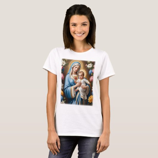 Gezegende Maagd Maria en Baby Jesus T-shirt (Voorkant volledig)