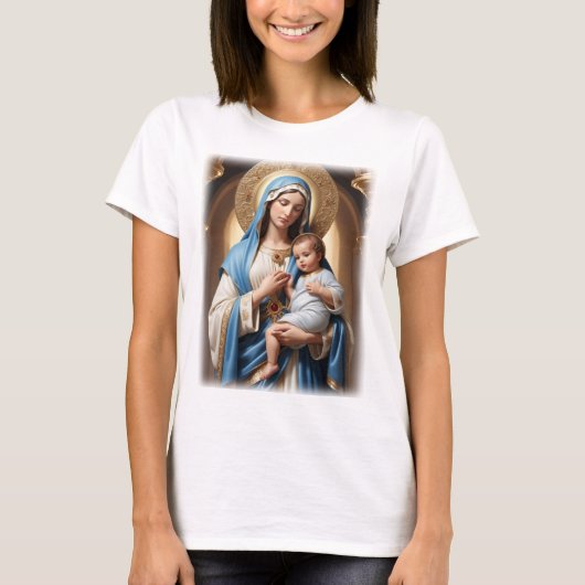 Gezegende Maagd Maria en Baby Jesus T-shirt (Voorkant)