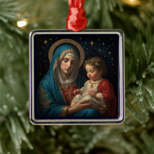 Gezegende Maagd Maria en Jezus Kerstfeest Metalen Ornament