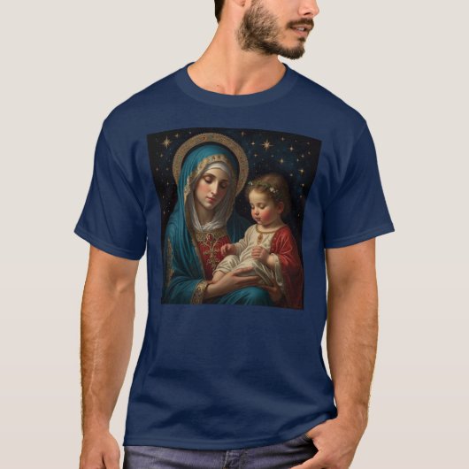 Gezegende Maagd Maria en Jezus Kerstfeest T-shirt (Voorkant)
