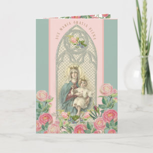 Gezegende Maagd Maria Jesus Katholieke  Bloemen Kaart