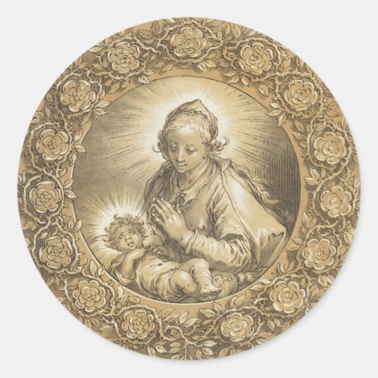 Gezegende Maagd Maria Jesus Kerst Vintage Ronde Sticker (Voorkant)