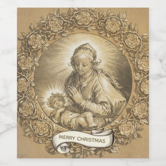 Gezegende Maagd Maria Jesus Kerst Vintage Wijn Etiket (Enkel label)
