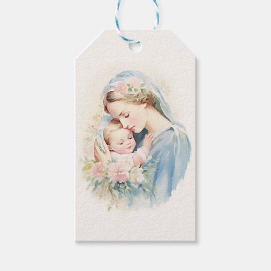 Gezegende Maagd Maria Jezus Bloemen Religieus Cadeaulabel (Voorkant)