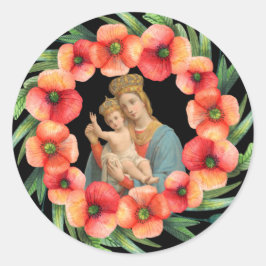 Gezegende Maagd Maria Jezus krans bloemen religieu Ronde Sticker