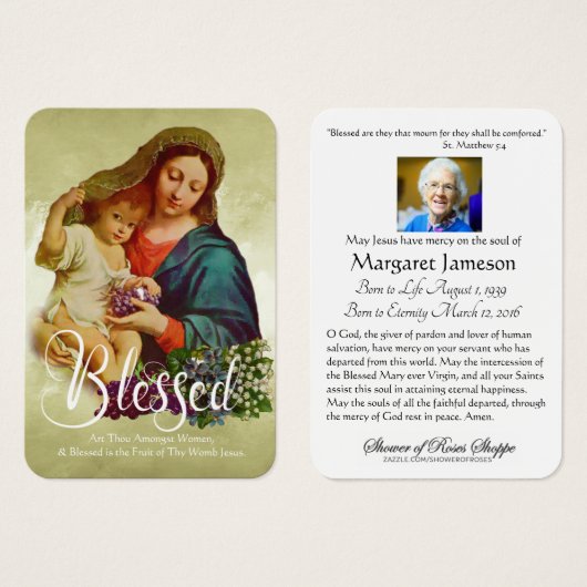 Gezegende Maagd Maria Katholieke begrafenis Memori Visitekaartje (Voorkant /achterkant)