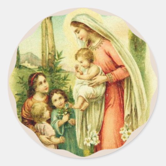 Gezegende Maagd Maria met Baby Jezus Kinderen Ronde Sticker (Voorkant)