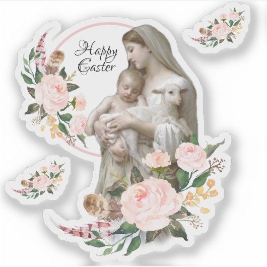 Gezegende Maagd Maria met Jezus Religieuze Bloemen Sticker (Voorkant)