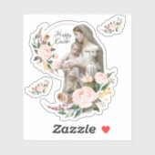 Gezegende Maagd Maria met Jezus Religieuze Bloemen Sticker (Vel)