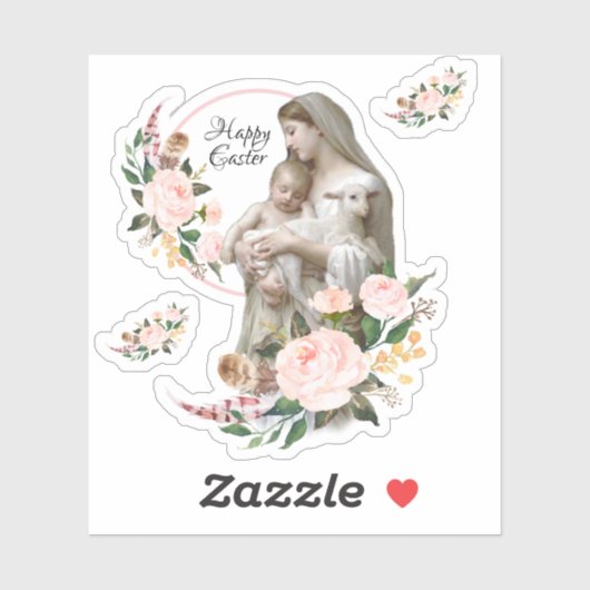 Gezegende Maagd Maria met Jezus Religieuze Bloemen Sticker (Vel)