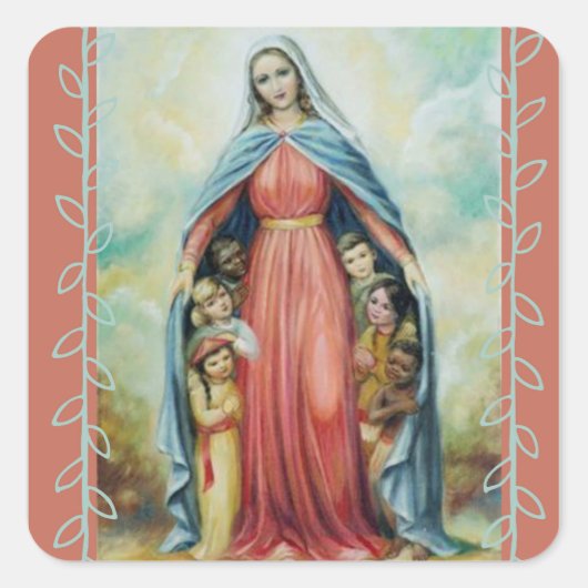 Gezegende Maagd Maria met Kinderen Vierkante Sticker (Voorkant)