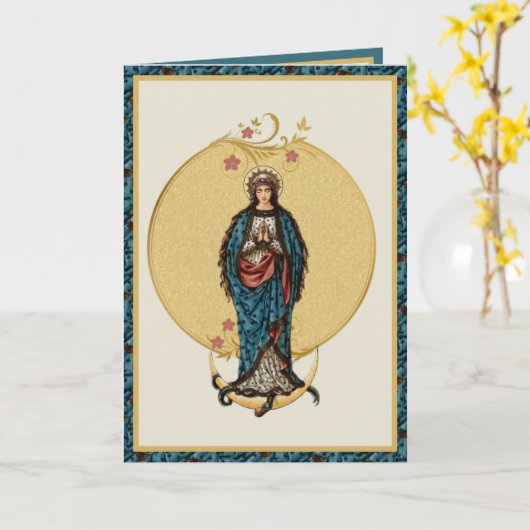 Gezegende Maagd Maria Moeder Katholiek Religieus Kaart (Gele Bloem)