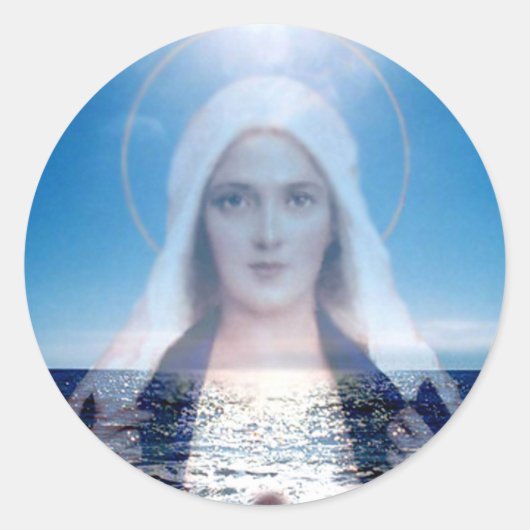 Gezegende Maagd Maria Over de Oceaan Ronde Sticker (Voorkant)