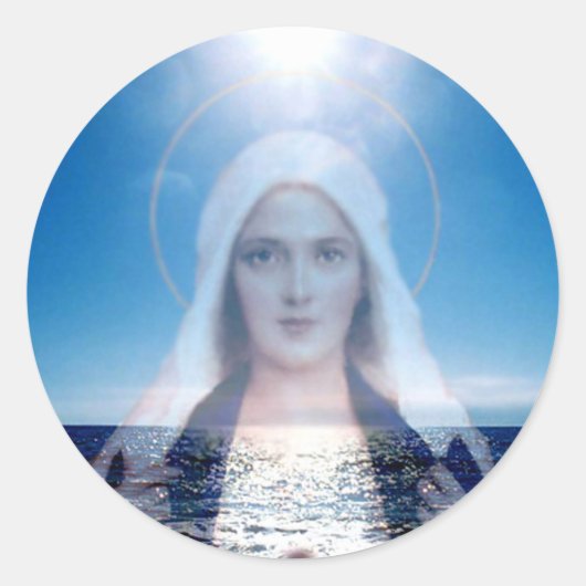 Gezegende Maagd Maria Over de Oceaan Ronde Sticker (Voorkant)