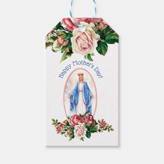 Gezegende Maagd Maria Religieus Katholieke Rozen Cadeaulabel (Voorkant)