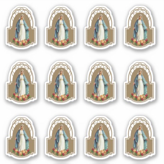Gezegende Maagd Maria Religieuze Rozen Vinyl Sticker (Voorkant)