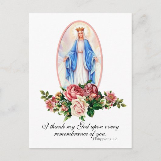Gezegende Maagd Maria Rozen Religieus Vintage Briefkaart (Voorkant)
