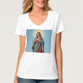Gezegende Maagd Maria Vrouwen V Hals Tee Shirt (Voorkant)