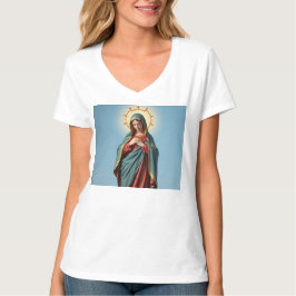 Gezegende Maagd Maria Vrouwen V Hals Tee Shirt