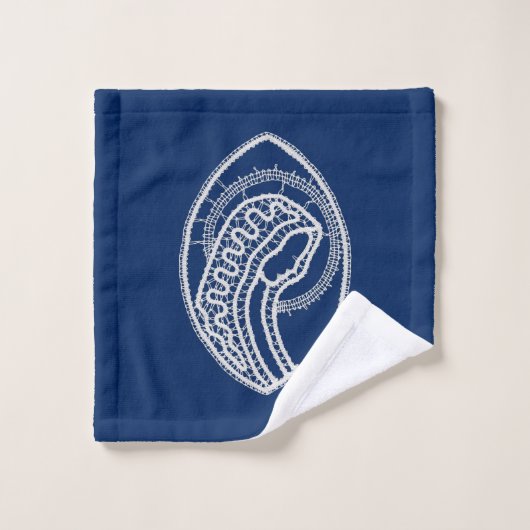 Gezegende Maagd Maria, witte kant, marineblauw Bad Handdoek (Wasdoekje)