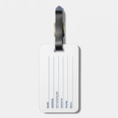 Gezegende Maagd Maria, witte kant, marineblauw Bagagelabel (Achterkant verticaal)