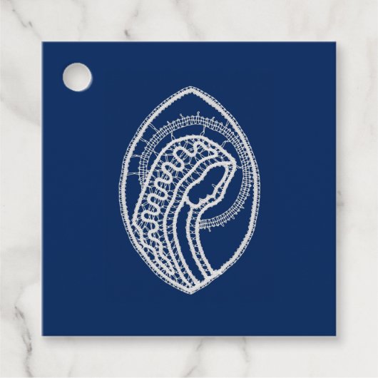Gezegende Maagd Maria, witte kant, marineblauw Bedankjes Labels (Voorkant)