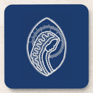 Gezegende Maagd Maria, witte kant, marineblauw Bier Onderzetter