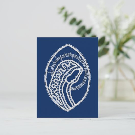 Gezegende Maagd Maria, witte kant, marineblauw Briefkaart (Staand voorkant)