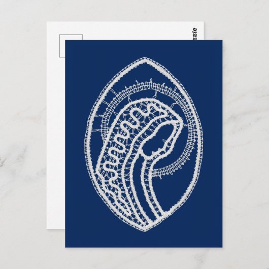 Gezegende Maagd Maria, witte kant, marineblauw Briefkaart (Voorkant / Achterkant)