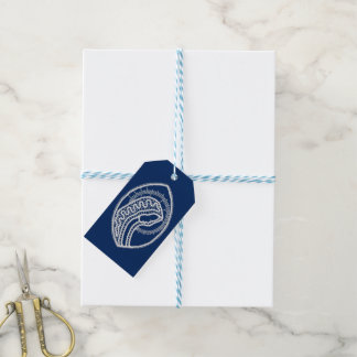 Gezegende Maagd Maria, witte kant, marineblauw Cadeaulabel