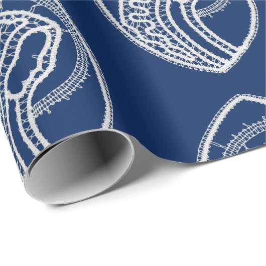 Gezegende Maagd Maria, witte kant, marineblauw Cadeaupapier (Rol Hoek)