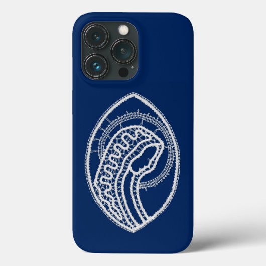 Gezegende Maagd Maria, witte kant, marineblauw Case-Mate iPhone Case (Achterkant)
