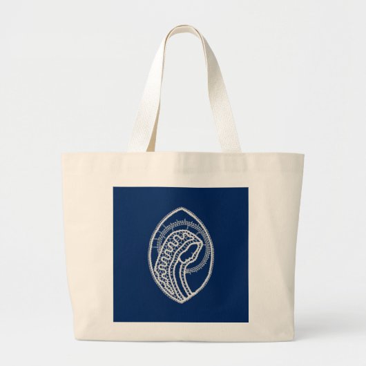 Gezegende Maagd Maria, witte kant, marineblauw Grote Tote Bag (Voorkant)