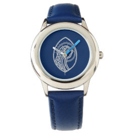 Gezegende Maagd Maria, witte kant, marineblauw Horloge