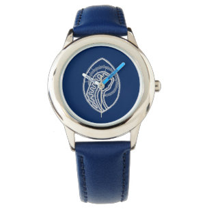 Gezegende Maagd Maria, witte kant, marineblauw Horloge