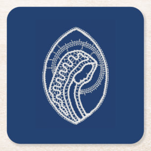 Gezegende Maagd Maria, witte kant, marineblauw Kartonnen Onderzetters