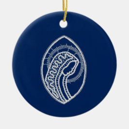 Gezegende Maagd Maria, witte kant, marineblauw Keramisch Ornament