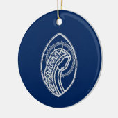 Gezegende Maagd Maria, witte kant, marineblauw Keramisch Ornament (Links)