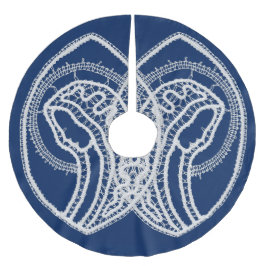 Gezegende Maagd Maria, witte kant, marineblauw Kerstboom Rok