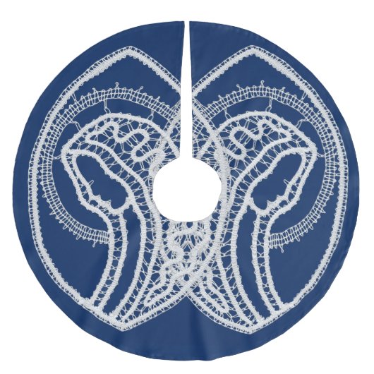 Gezegende Maagd Maria, witte kant, marineblauw Kerstboom Rok (Voorkant)