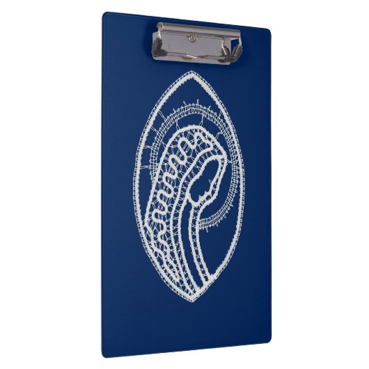 Gezegende Maagd Maria, witte kant, marineblauw Klembord (Rechts)